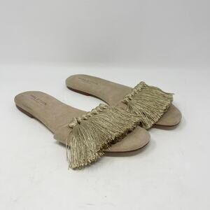 Halston Heritage Tan Fran Fringe Slide Sandals